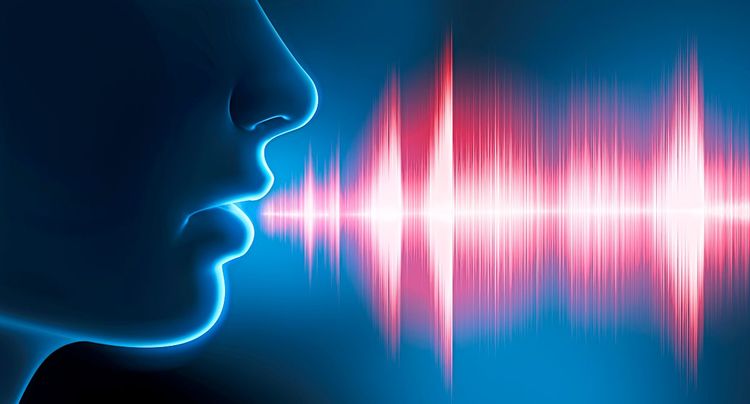Human face and mouth and sound waves