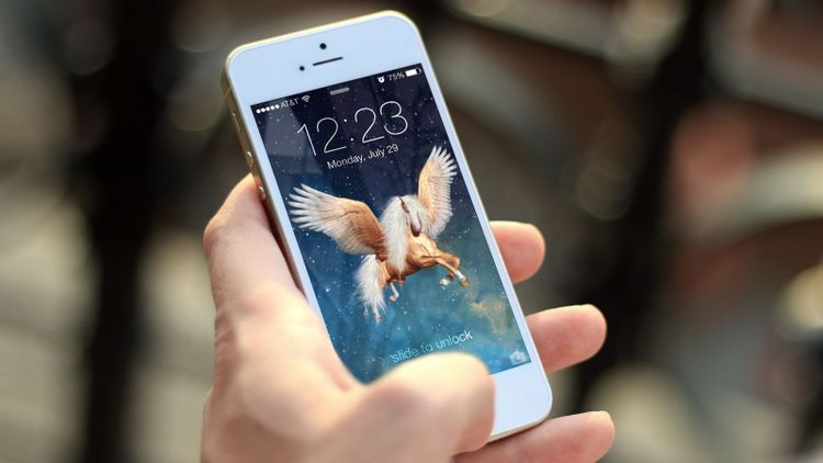 Ein iPhone mit Abbild eines Pegasus am Display.