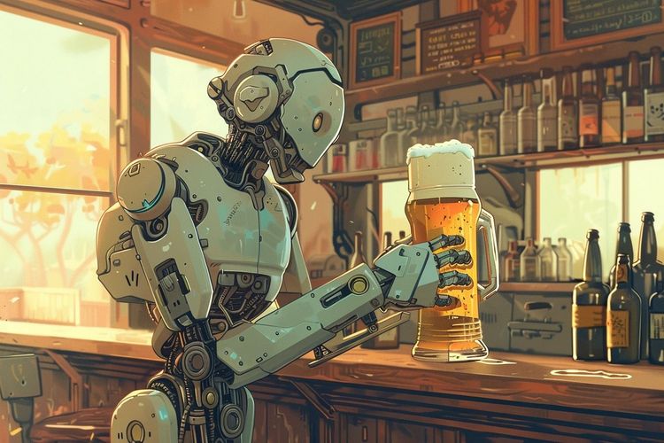 Prompt: illustration of a humanoid robot brewing a beer