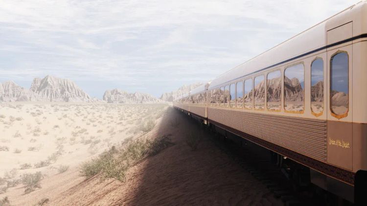 Ein Rendering des neuen Luxuszuges, der quer durch die Wüste führt und alle möglichen Annehmlichkeiten à la Orient Express bieten soll.
