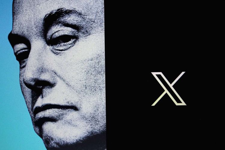 Das Bild zeigt Elon Musk und das Logo von X.