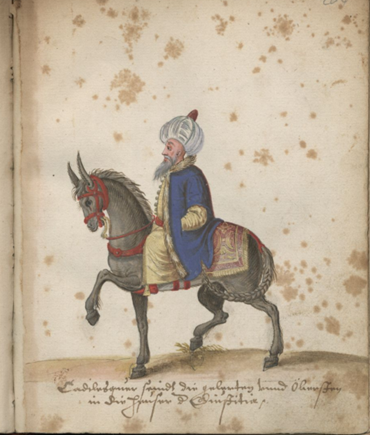 Der oberste Richter (kadıasker), dargestellt in einem„Türkisches Manierbuch“ um 1600