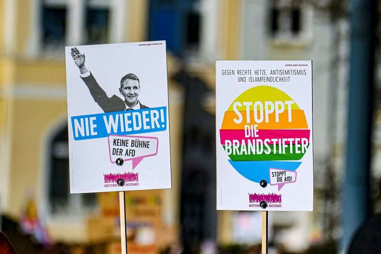 Bei Demos gegen die AfD wird in Deutschland immer wieder explizit auf den Thüringer Landeschef Björn Höcke Bezug genommen.