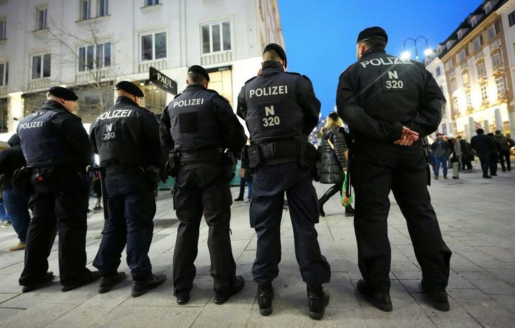 Eine Reihe von Polizeibeamten am traditionellen Wiener Silvesterpfad.