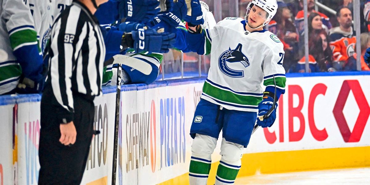 Game action from the Canucks vs Oilers matchup.