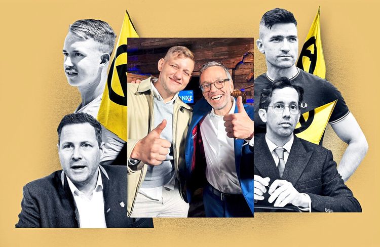 Collage: dentitäre, Kickl, FPÖ, Michael Schnedlitz, Jakob Gunacker, Martin Sellner, Reinhard Teufel