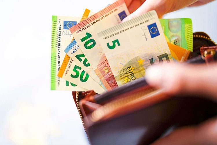 Blick in ein Geldbörserl mit Euroscheinen