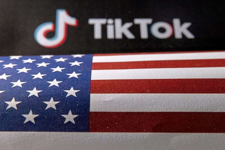 Tiktok Logo und Flagge der USA