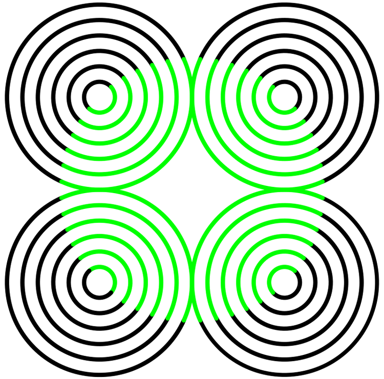 Schwarze Kreise, Teile davon grün gefärbt