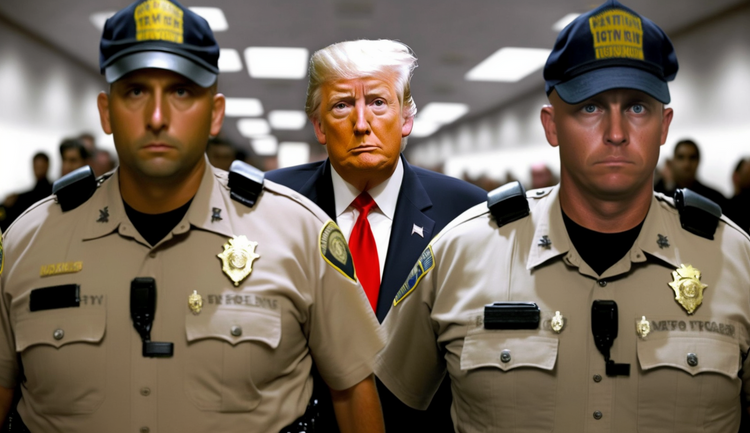 Die Abbildung zeigt ein KI-generiertes Bild einer fiktiven Verhaftung von Donald Trump
