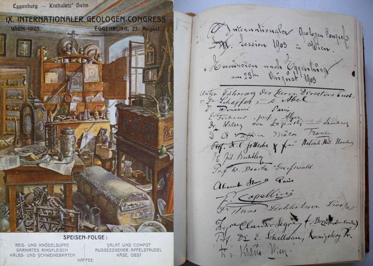 Geologenkongress 1903 Krahuletzmuseum Speisekarte und Gästebuch