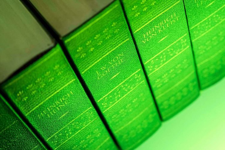 Grüne Bücher werden in Deutschland gerade genau unter die Lupe genommen - sind sie mit dem arsenhaltigen Schweinfurter Grün gefärbt?