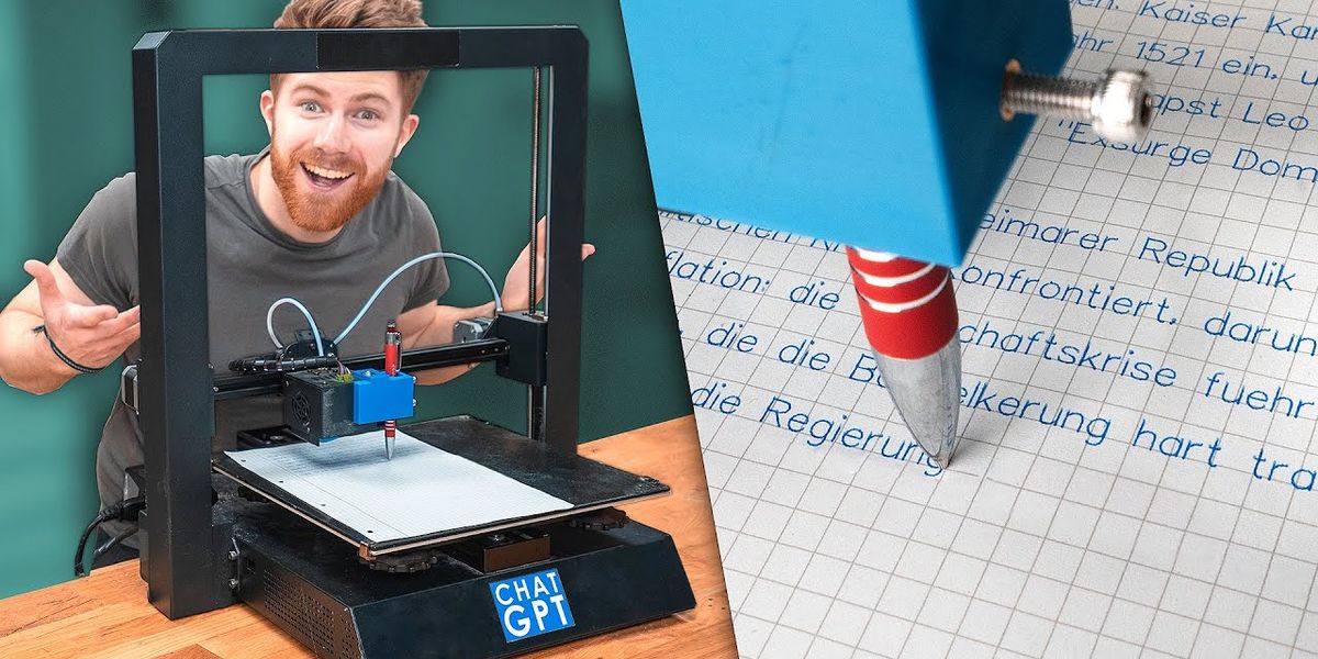 Chat GPT löst die Hausaufgaben – ein 3D-Drucker schreibt sie dann per Kugelschreiber
