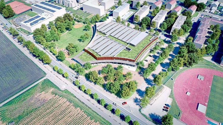 Luftbild des geplanten Hallenbad-Neubaus