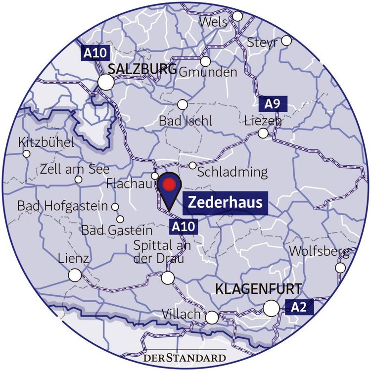 Lage von Zederhaus an der A10 in der Mitte von Österreich