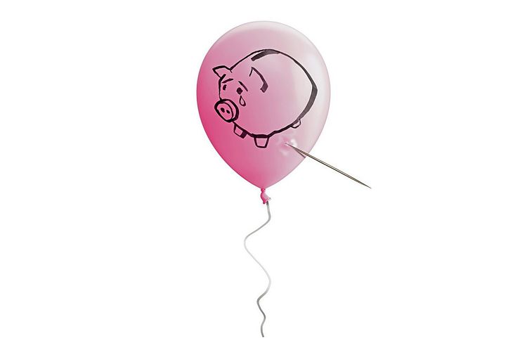 Ballon mit traurigem Sparschwein