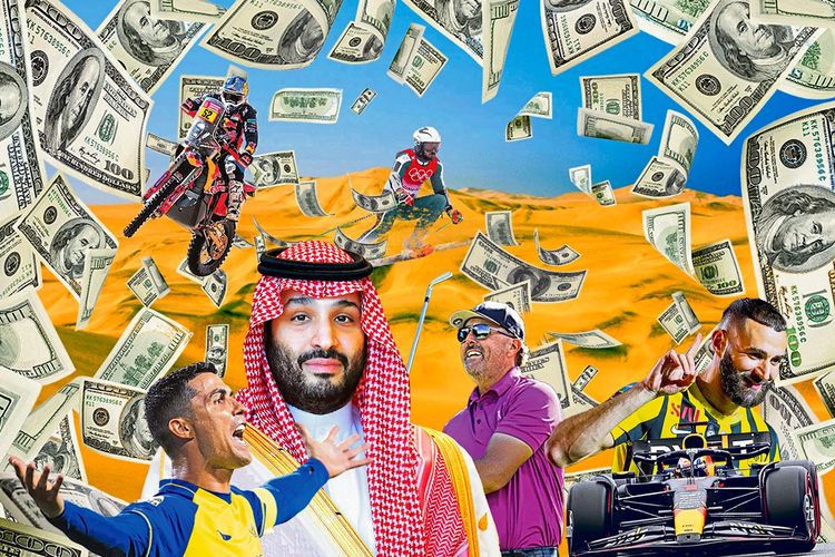 Bildcollage: Mohammed bin Salman mit seinen sportlichen Investitionen