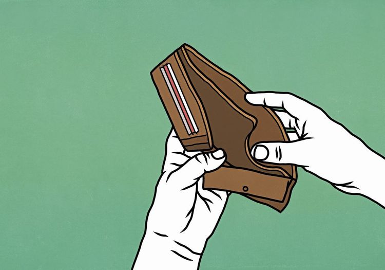 Eine Illustration, bei der zwei Hände eine leere Geldtasche aufhalten