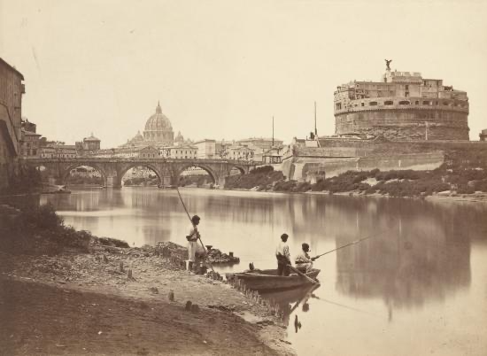 Giacchino Altobelli, Rom: Fischer am Tiber nahe Engelsburg, um 1860