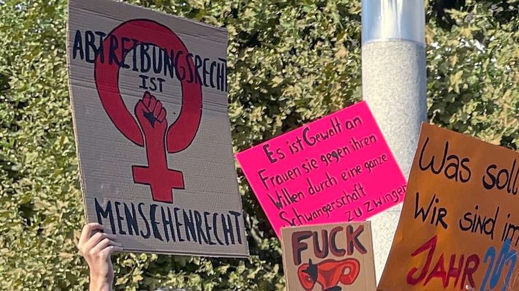 Demonstration Schwangerschaftsabbrüche Bregenz Plakate Abtreibungsrecht