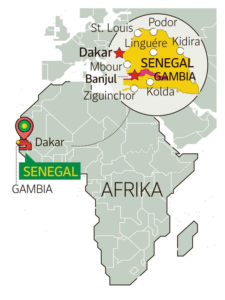 Lage Gambia und Senegal am afrikanischen Kontinent