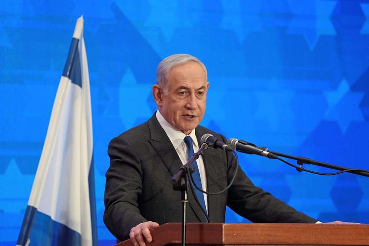 Israels Premier Benjamin Netanjahu vor Rednerpult
