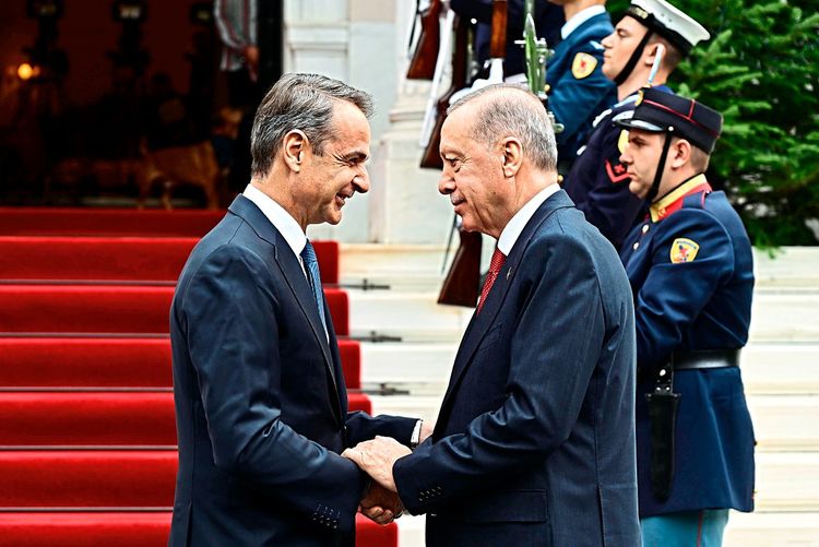 Der griechische Premierministers Kyriakos Mitsotakis und der Präsidenten der Türkei, Recep Tayyip Erdoğan